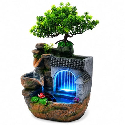 Indoor Tabletop Water Fountain with LED Lights - 11.8 Inch Relaxing Desk Decor