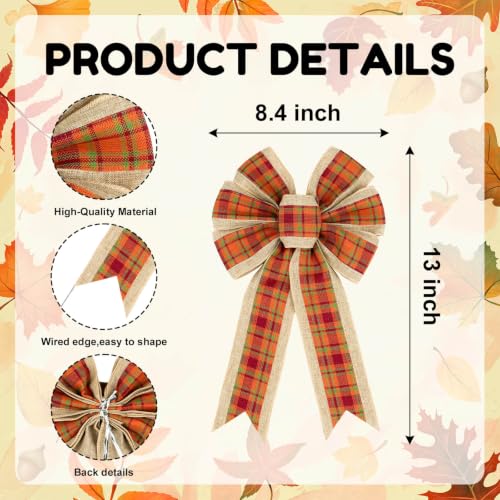 Fall Wreath Bow for Front Door and Holiday Decor - Plaid Thanksgiving Topper