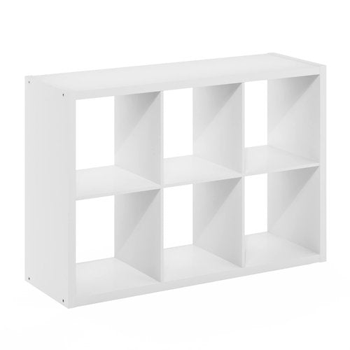 Furinno Cubicle Book Shelf, 6-Cube Bookshelf, Extra Thick Frame Horizontally & Vertically Reversible Bookcase with Open Back, 14.6" x 44" x 30", for Living Room, Bedroom, Home Office, White
