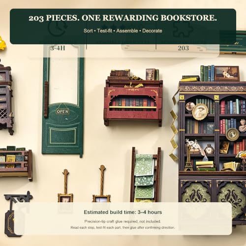 Miniature Bookstore DIY Kit with LED Light – Craft Model for Adults
