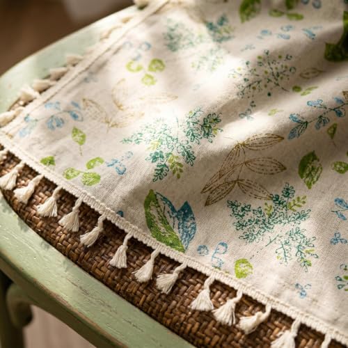 Mint Botanical Leaf Boho Tie Up Kitchen Curtain Linen Look Short Cafe Window Decor - 28x22 Inches