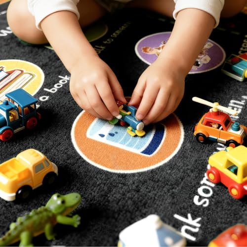Classroom Black Rug 9x12 ft - Non-Slip Carpet for Elementary Classrooms