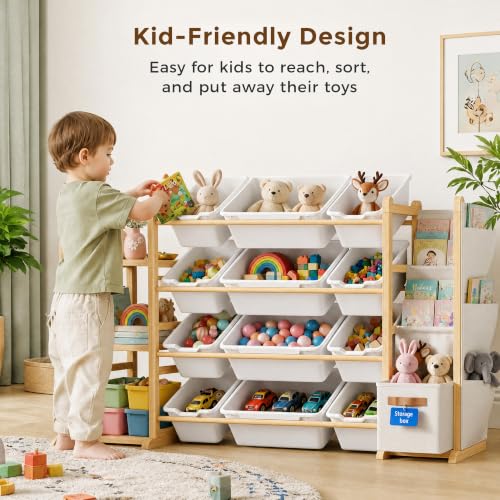 Toy Storage Organizer with 12 Bins & 3 Shelves - Kids Room Furniture