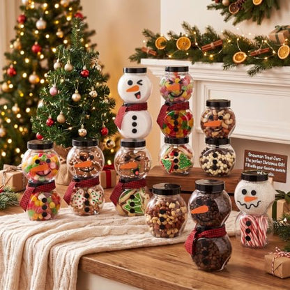 Christmas Snowman Candy Jars Set with Gingham Ribbon - 12 Pcs