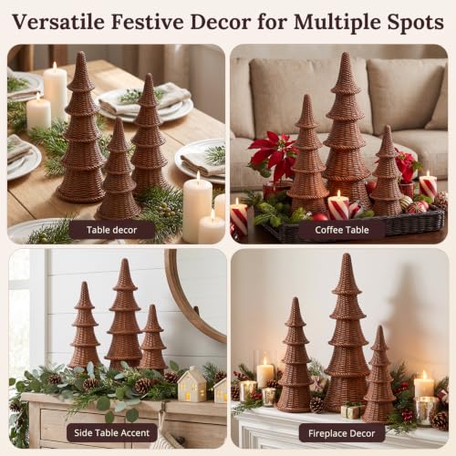 3PCS Woven Style Resin Christmas Trees Set - Holiday Tabletop Decor - Variation of THIS listing
