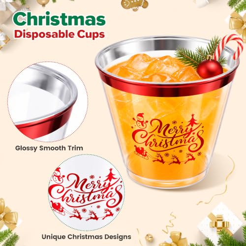 Christmas Disposable Plastic Cups 9oz - 60 Pack, Festive Design