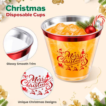 Christmas Disposable Plastic Cups 9oz - 60 Pack, Festive Design