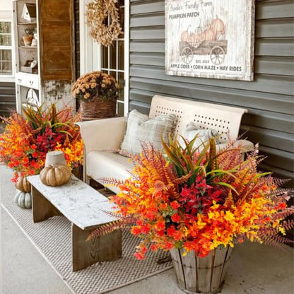 Artificial Fall Plants Flowers Set - 6 Mix Styles, UV Resistant Outdoor Faux Flowers for Porch & Garden