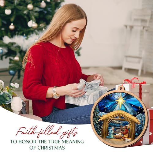 Nativity Scene Wooden Christmas Ornament - Faith Holiday Decor - Religious Gift