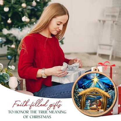 Nativity Scene Wooden Christmas Ornament - Faith Holiday Decor - Religious Gift