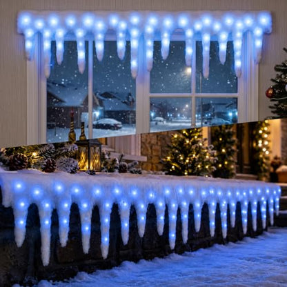 LED Christmas Icicle Snow Blanket Set with 8 Flashing Modes - Battery Powered