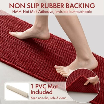 MIULEE Burgundy Red Waffle Bathroom Runner Rug 24x60 Inches Non-Slip Bath Mat