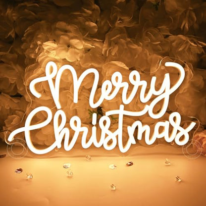 Warm Merry Christmas LED Neon Light Sign - Wall & Window Decor, 15.75x8.3 Inches
