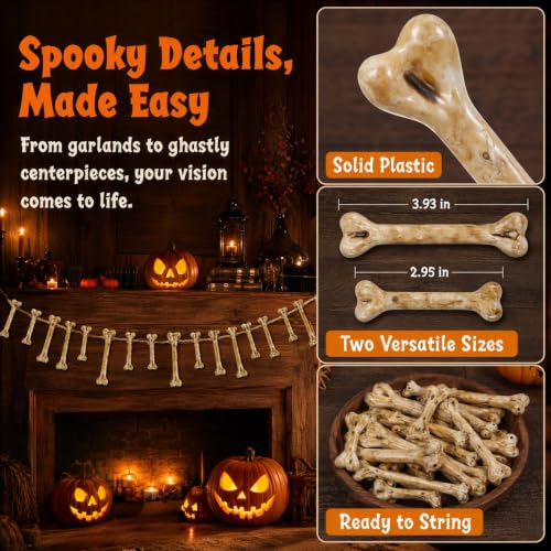 Fake Bones for Halloween Crafts - 20 Plastic Skeleton Props with Drilled Holes