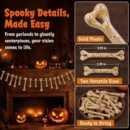 Fake Bones for Halloween Crafts - 20 Plastic Skeleton Props with Drilled Holes