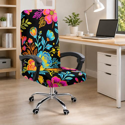 Boho Floral Stretch Office Chair Cover for High Back Desk Computer Chair - Vibrant Botanical Pattern