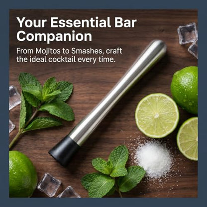 8-Inch Stainless Steel Cocktail Muddler for Fruit and Herb Crushing