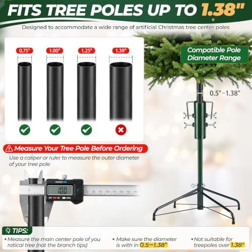 Christmas Tree Height Extender Pole with Clamp Plates - Fits 0.5-1.38 Inch Poles