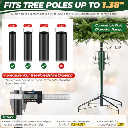 Christmas Tree Height Extender Pole with Clamp Plates - Fits 0.5-1.38 Inch Poles