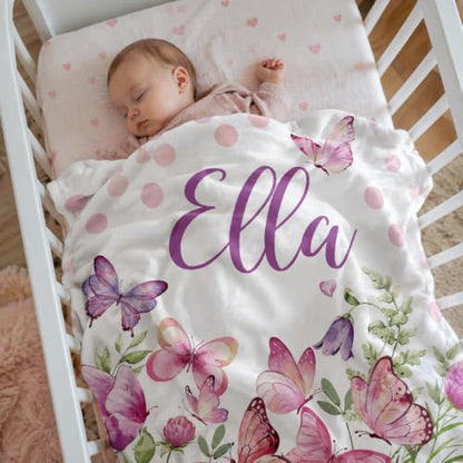 Personalized Baby Blanket for Girls 30x40 Inch Soft Minky Nursery Blanket with Name - Variation 09