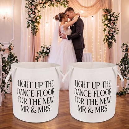 GlowStick Wedding Baskets - Pack of 2 White Felt Storage Bins with Fun Slogan