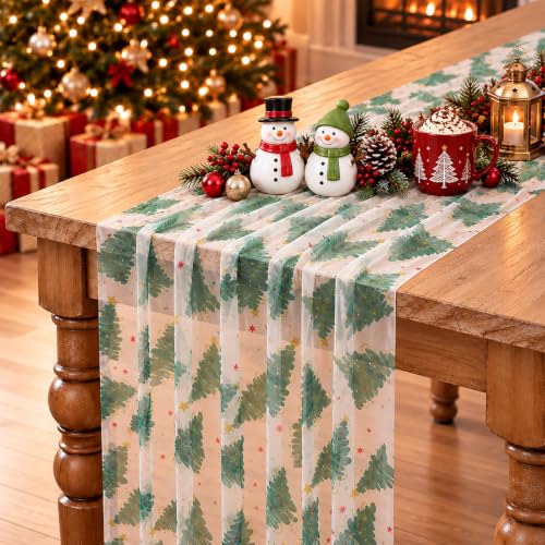 Green Christmas Tree Tulle Table Runner 120 Inch - Holiday Table Decor
