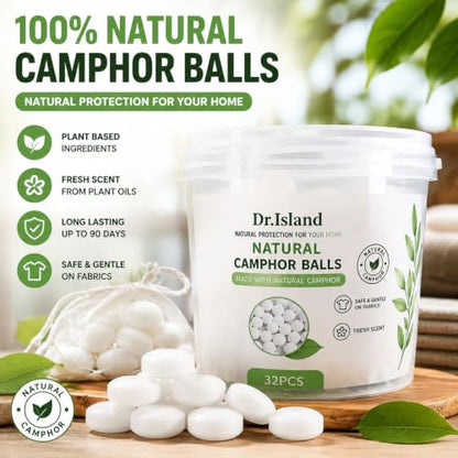 Natural Camphor Balls for Aromatherapy Pooja Rituals and Odor Elimination - 70g 32pcs