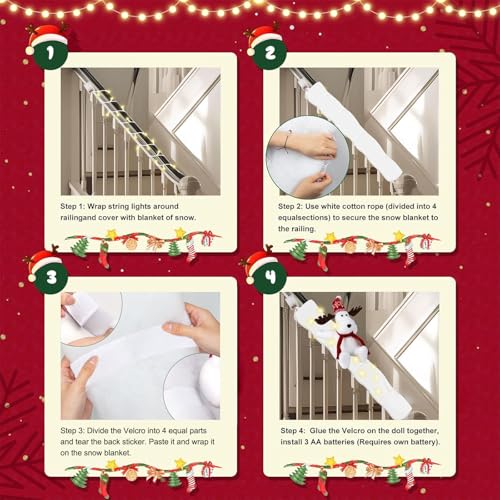 Christmas Reindeer Staircase Decorations Set 4PCS with LED String Lights - Holiday Home Decor