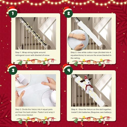 Christmas Reindeer Staircase Decorations Set 4PCS with LED String Lights - Holiday Home Decor
