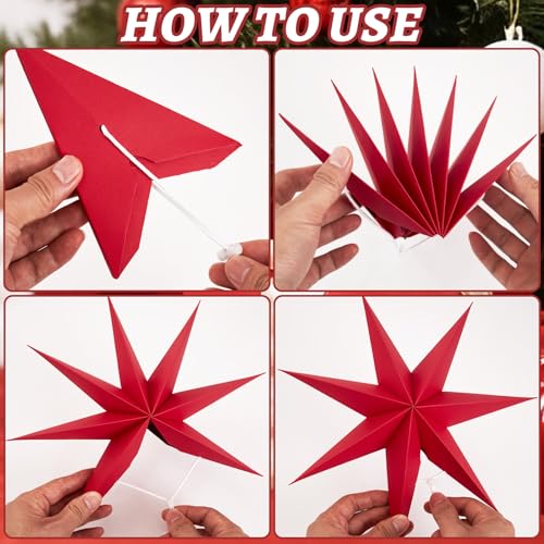 7-Pointed Paper Star Lanterns - Red & White Christmas Hanging Decorations, 12 Inch, 5 Pack - Variation of THIS listing