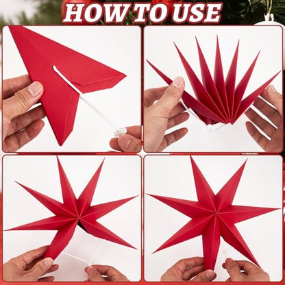 7-Pointed Paper Star Lanterns - Red & White Christmas Hanging Decorations, 12 Inch, 5 Pack - Variation of THIS listing