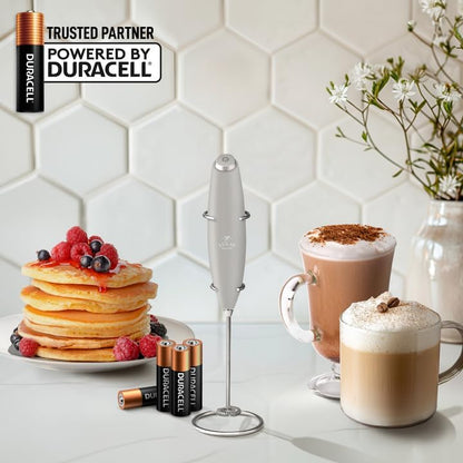 Zulay Kitchen Milk Frother Wand - Ultra Fast Handheld Drink Mixer with 4 AA Duracell Batteries - Light Gray
