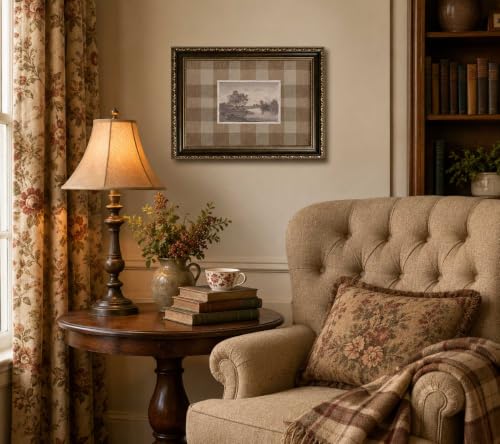 Vintage Gold Framed Canvas Wall Art - Antique French Floral Landscape 11 x 9 Inches