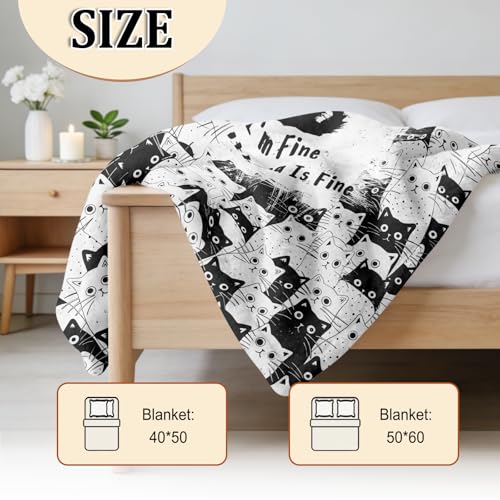 Cat Blanket for Cats Lovers 50x40 Inches Black Kitten Design Cozy Throw