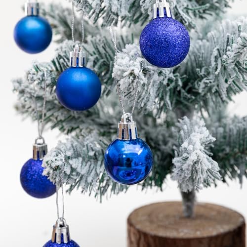 24PCS Blue Christmas Mini Ball Ornaments Glitter & Matte Decorations