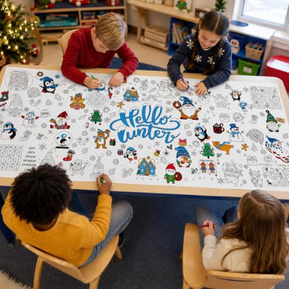 Hello Winter Giant Coloring Poster & Tablecloth - Festive Holiday Activity