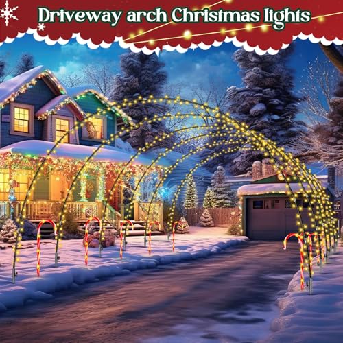 Christmas Driveway Arch Lights & Candy Cane Stakes 16pcs Warm White