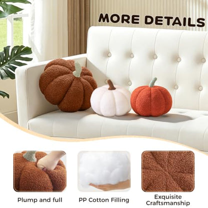 3D Pumpkin Throw Pillows Set - Green White Caramel Halloween Fall Decor, 11.02" & 7.87"
