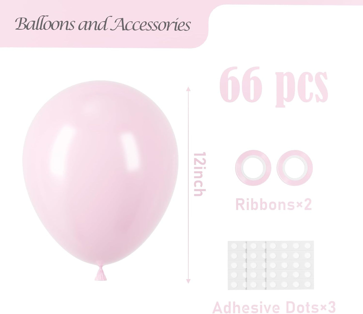 Voircoloria Light Pink Balloons - 66 Pack 12 Inch Pastel Latex Balloons for Birthday, Baby Shower & Weddings
