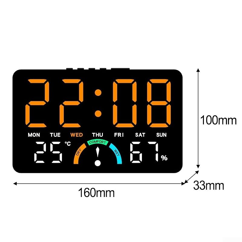 LED Wall Clock with Large Display - Temperature & Humidity Monitor, Wall or Desk Mount (Orange) - Yunnesdre