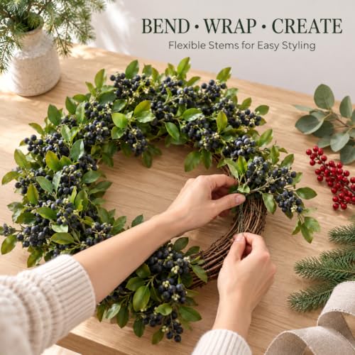 Artificial Blueberry Stems - 35.4 Inch Orange Faux Berries for Fall Decor