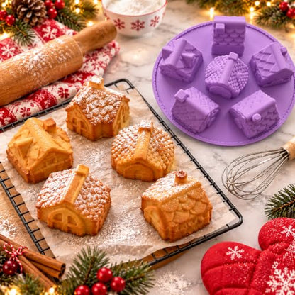 Gingerbread House Silicone Mold - 6 Cavity Non-Stick Christmas Baking Pan