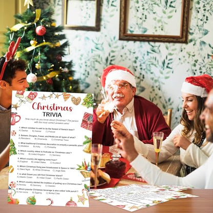 Christmas Trivia Game Pack of 30 Cards - Holiday Party Fun for Family & Adults