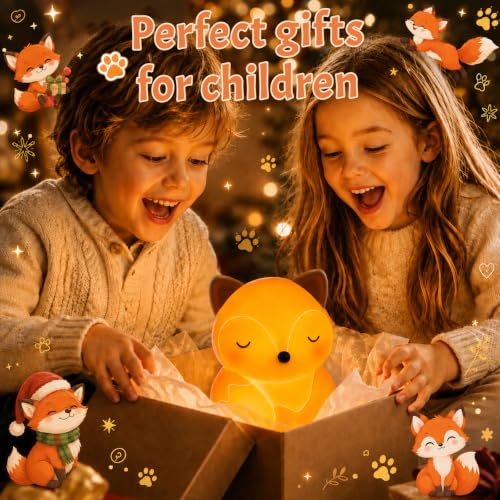 Kids Fox Night Light - Squishy Silicone Bedside Lamp for Nursery & Toddler
