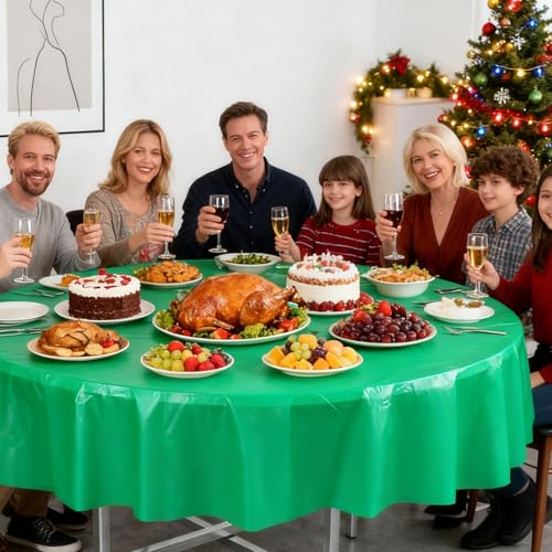 Christmas Round Disposable Tablecloth 84 Inch Set of 12 - Gold Red Green Waterproof Party Supplies - B-christmas