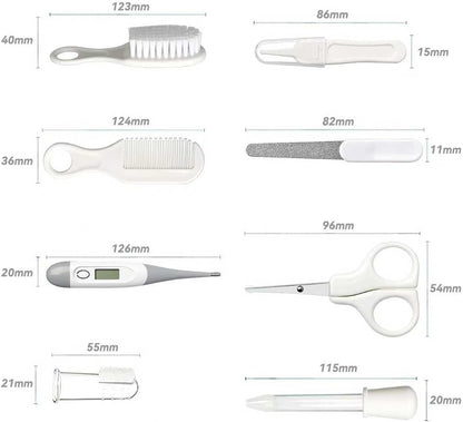 Skiennix Baby Grooming Kit - Infant Safety Care Set with Hair Brush, Nail Clipper & Nasal Aspirator | Grey & White