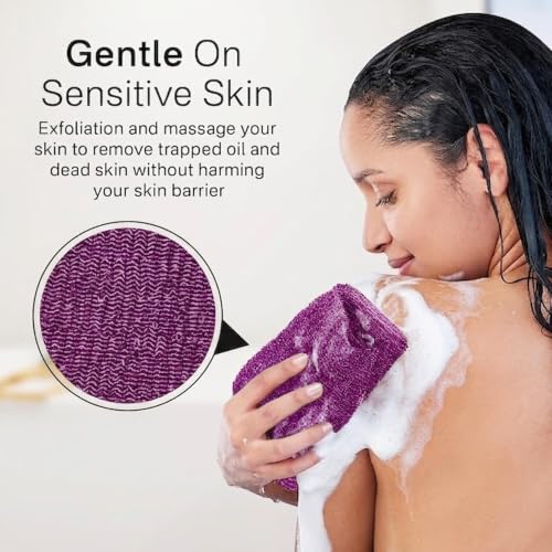 Exfoliating Washcloth Towel Set - Olive Green & Deep Purple, Body Loofah Sponge