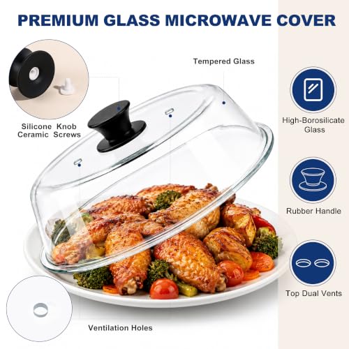 Glass Microwave Splatter Cover for Food 6-10 Inch - Borosilicate, Dishwasher Safe