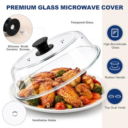 Glass Microwave Splatter Cover for Food 6-10 Inch - Borosilicate, Dishwasher Safe