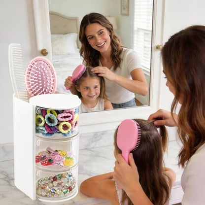 White 3-Layer Hair Accessories Organizer with Rotating Brush Holder